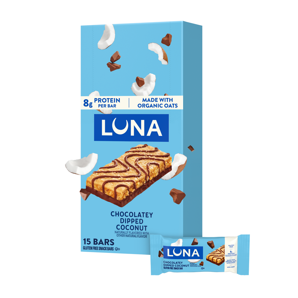 LUNA Bar Chocolatey Dipped Coconut Flavor Gluten Free Snack Bars, Non-GMO Protein Bars